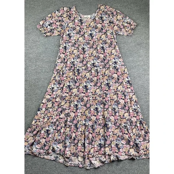 Natural Life Maxi Dress Women's Large Cottagecore Floral Short Sleeve Round Neck - Picture 2 of 7